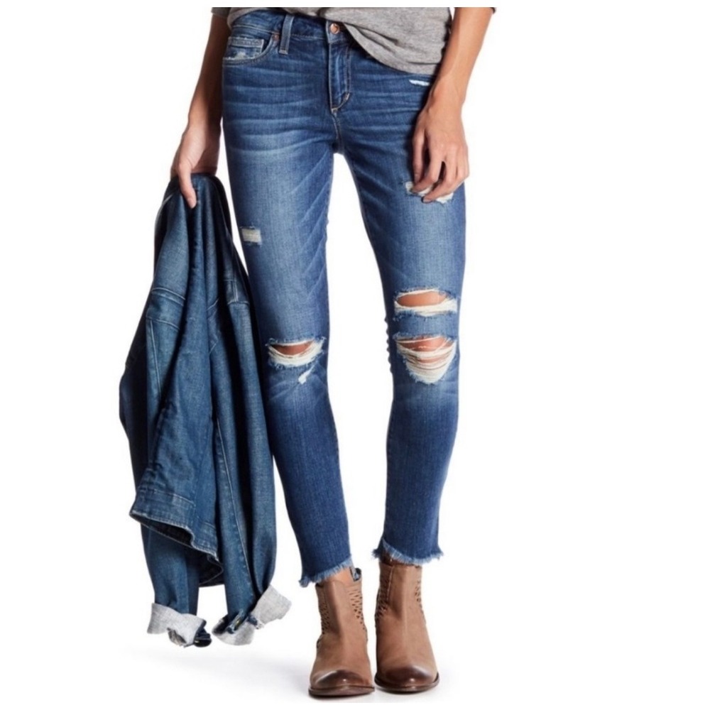 Joes Jeans 29 The Blondie Mid Rise Skinny Ankle Distressed Denim Blue Indie Edgy